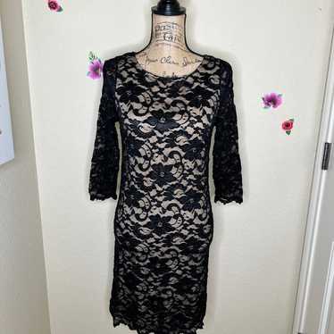 Alexia Admor Black + Beige Eyelet store Lace Crochet Floral Dress