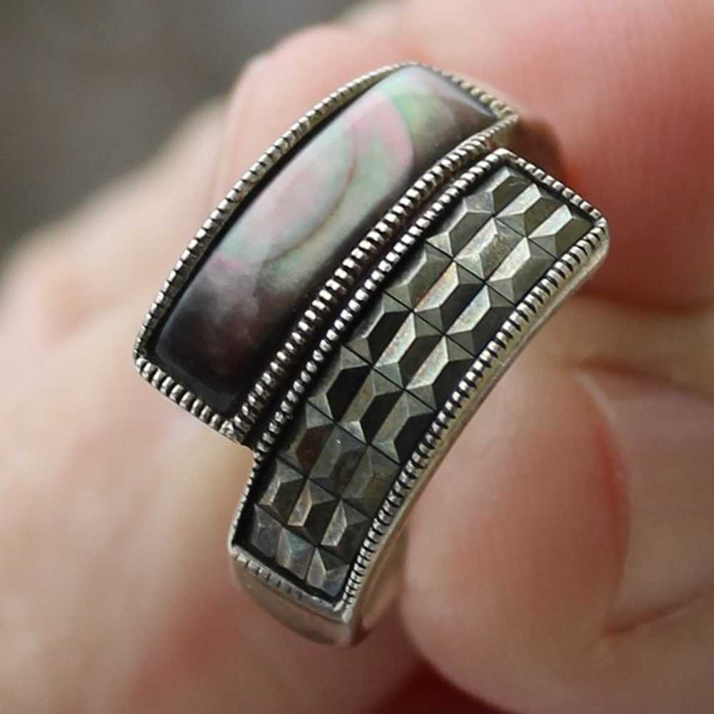 STERLING SILVER & ABALONE shell ladies ring 925 s… - image 2