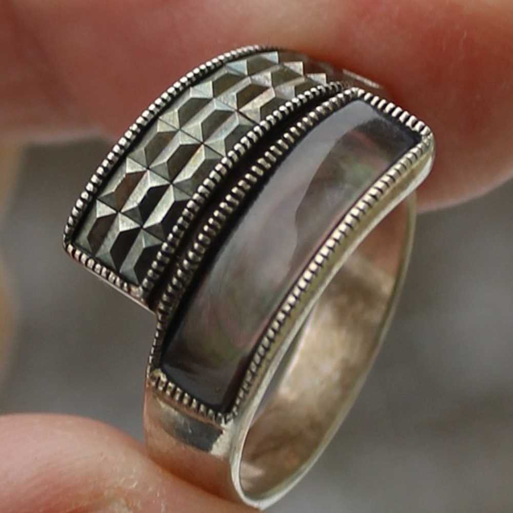 STERLING SILVER & ABALONE shell ladies ring 925 s… - image 3