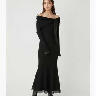 FRAY I.D Off-Shoulder Ribbon Rib Knit Dress - image 1