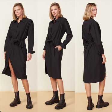 Monrow Asymmetrical Poplin Tie Shirt Dress in Blac