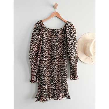 Reformation Reign Bobcat Long Puff Sleeve Animal Print newest Smocked Top NWT Size 8