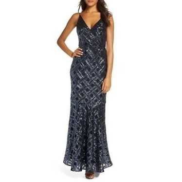 ELIZA J Sequin Sleeveless Trumpet Gown In Blue Sz 