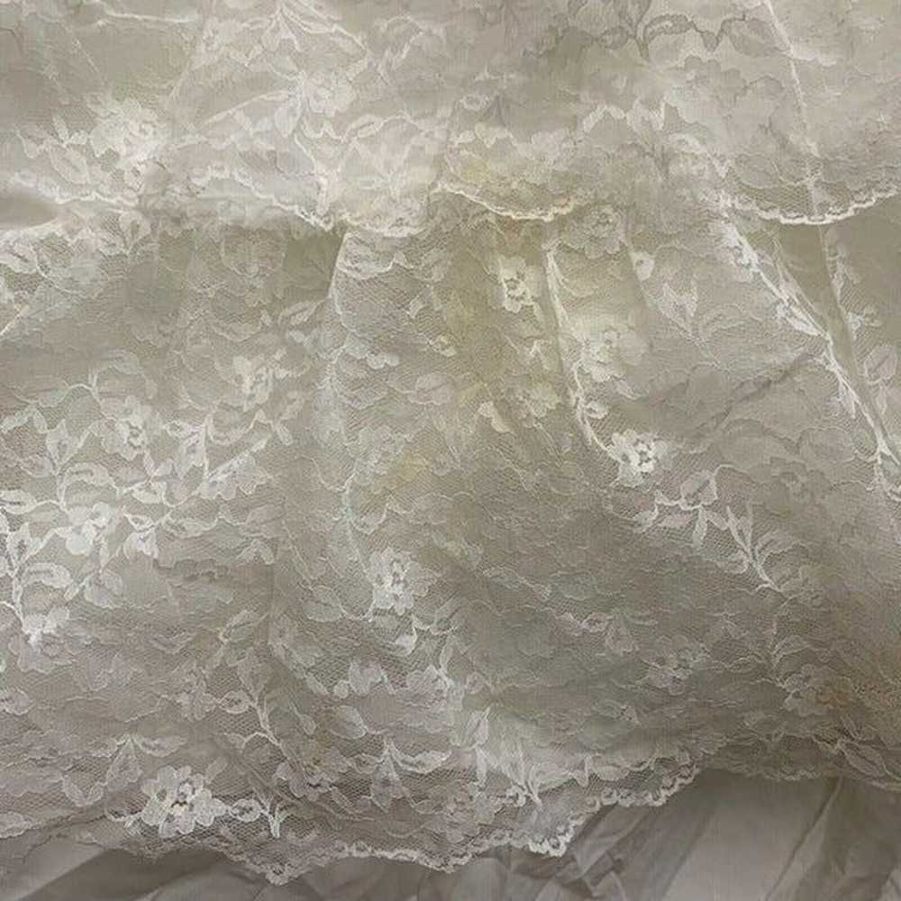 Vintage 70s Floral Lace Wedding Dress S White Tie… - image 10