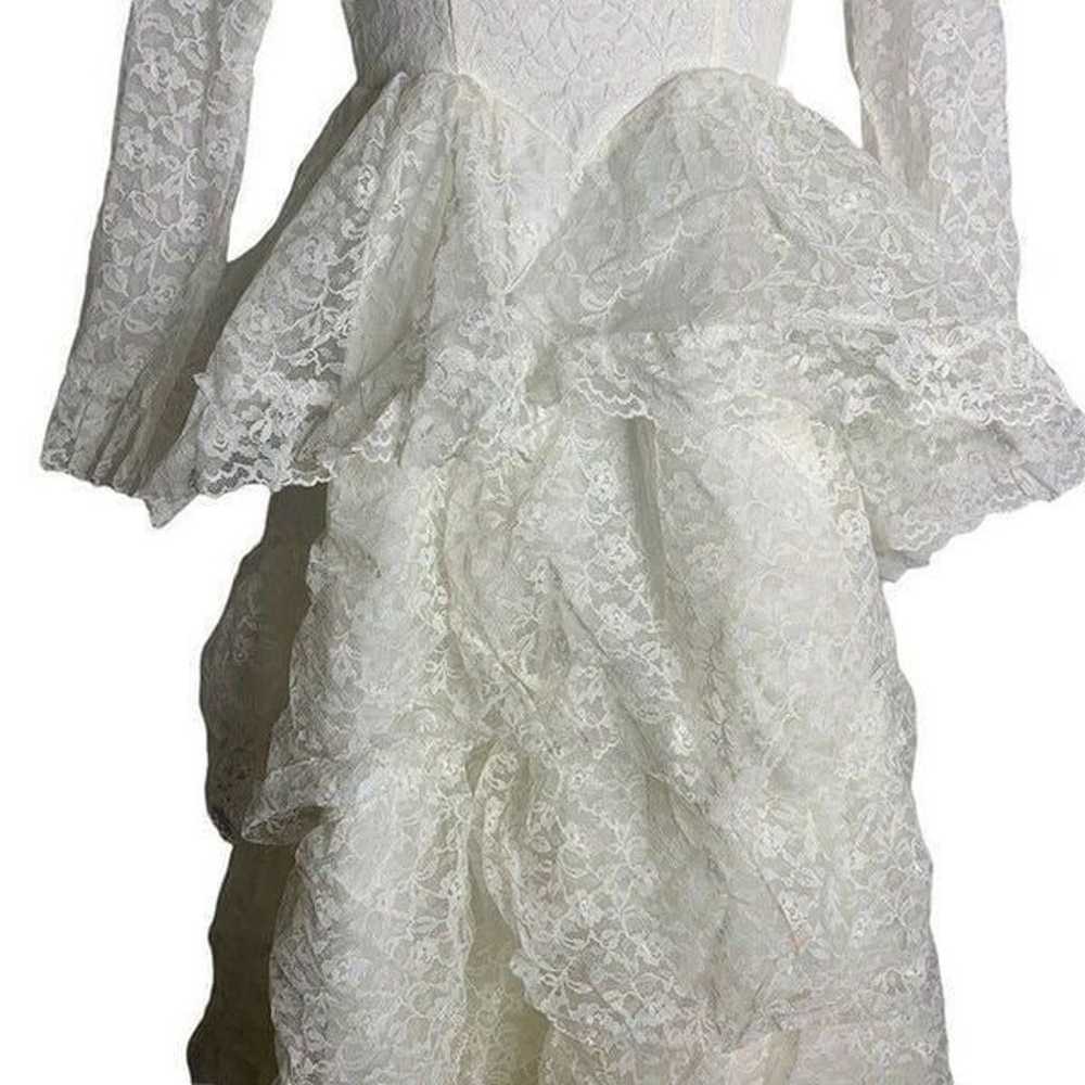 Vintage 70s Floral Lace Wedding Dress S White Tie… - image 3