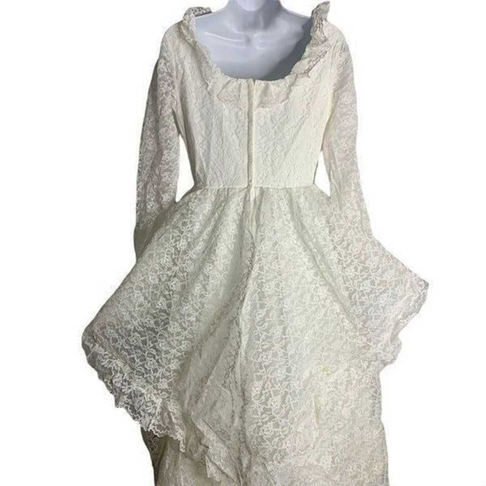 Vintage 70s Floral Lace Wedding Dress S White Tie… - image 5