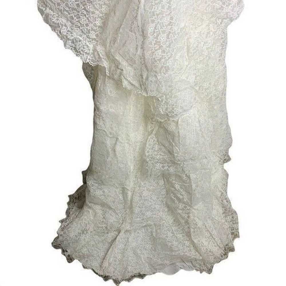 Vintage 70s Floral Lace Wedding Dress S White Tie… - image 7