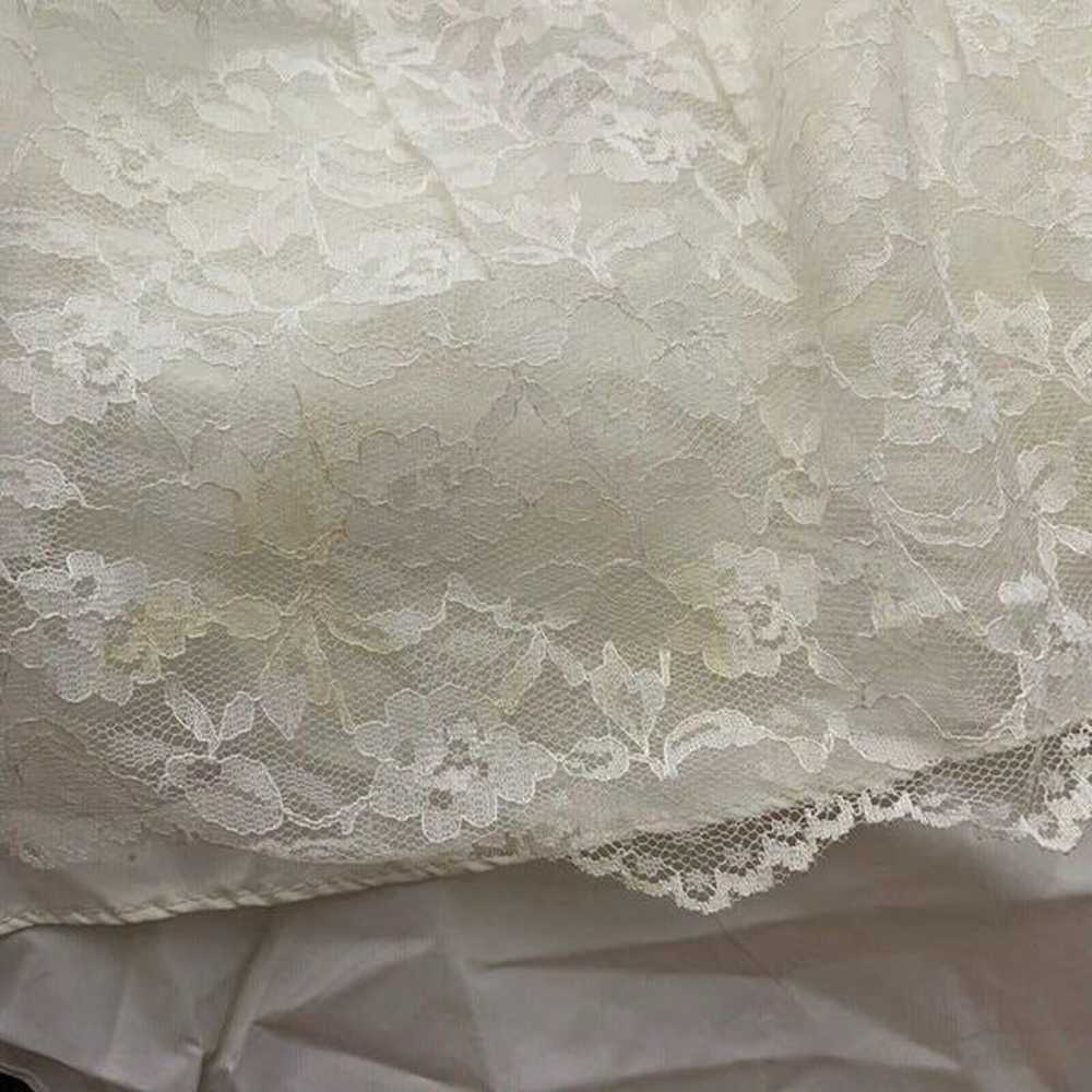 Vintage 70s Floral Lace Wedding Dress S White Tie… - image 9