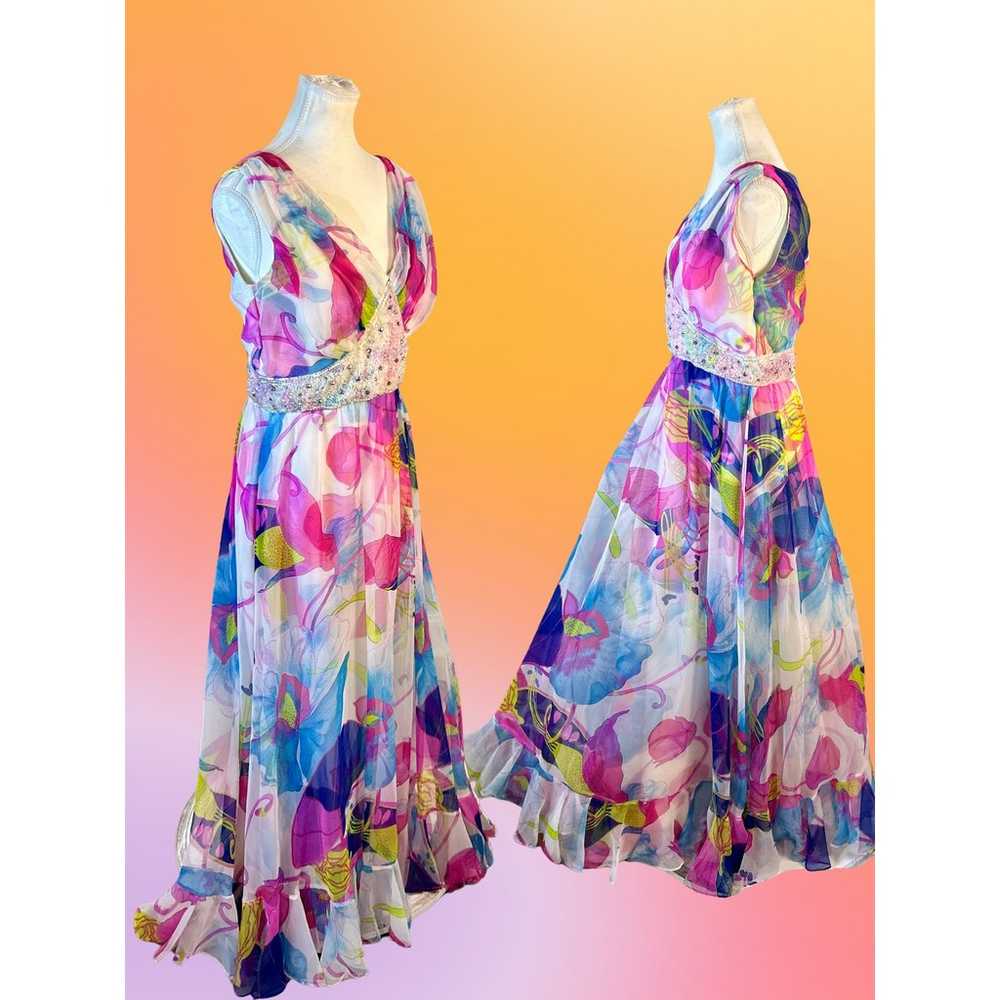 Vintage 70s Jack Bryan Boho Beaded Chiffon Floral… - image 2