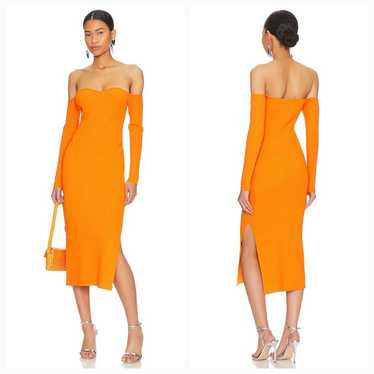 MILLY Knit Bustier Midi Dress in Mango Medium - image 1