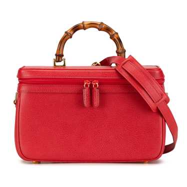 Red Gucci Leather Bamboo Vanity Bag