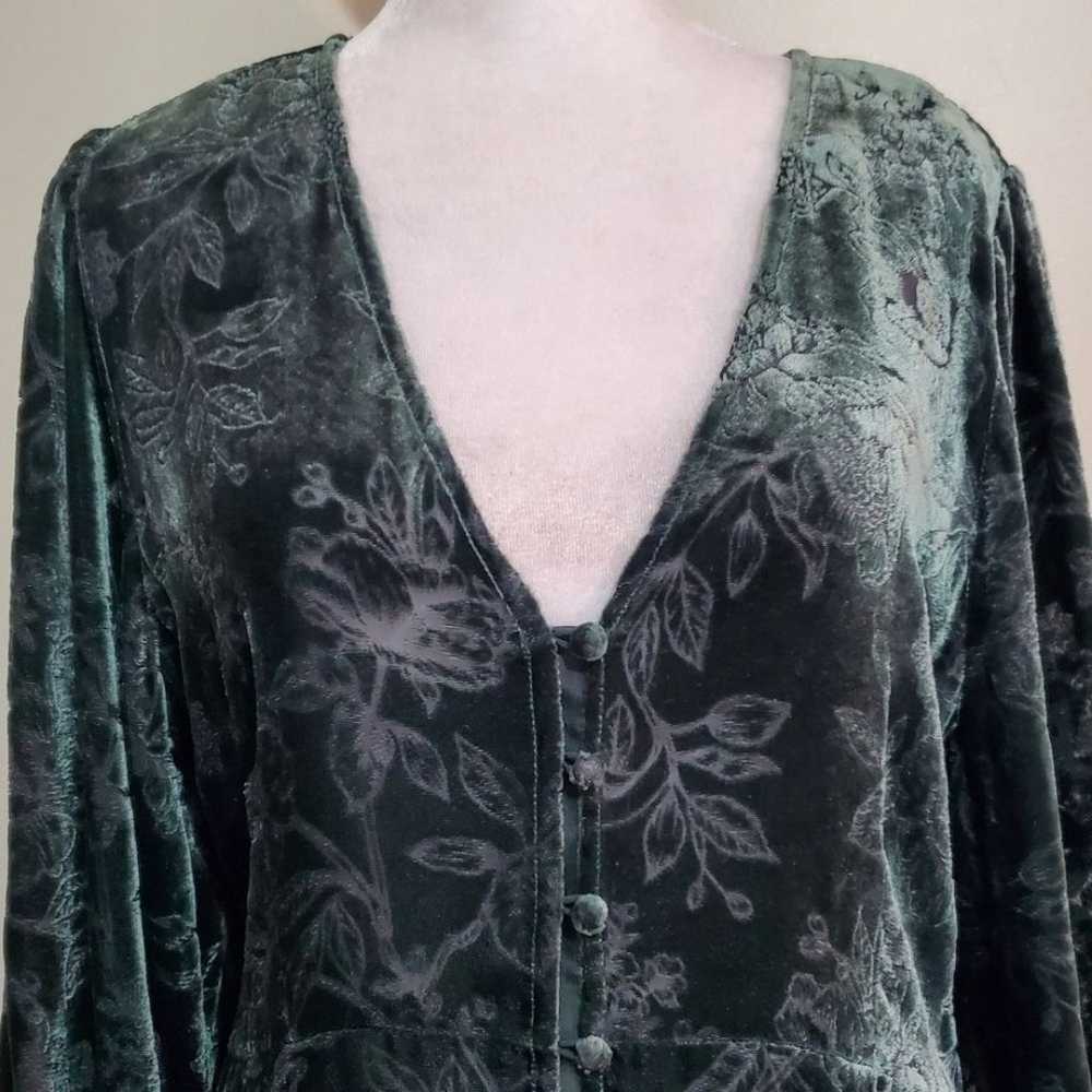 Johnny Was silk blend dark green floral velvet bu… - image 10