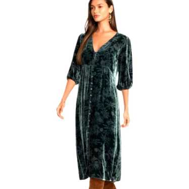 Johnny Was silk blend dark green floral velvet bu… - image 1