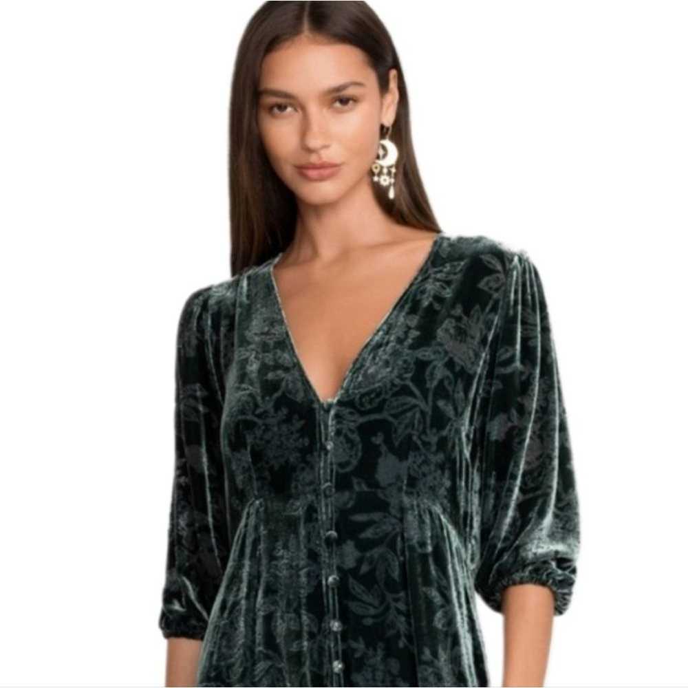 Johnny Was silk blend dark green floral velvet bu… - image 3