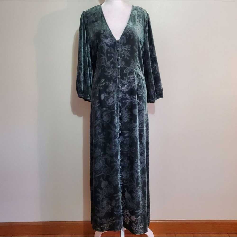 Johnny Was silk blend dark green floral velvet bu… - image 4