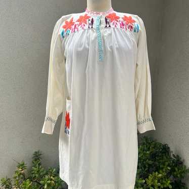 Vintage boho short dress Mexican hand embroidered… - image 1