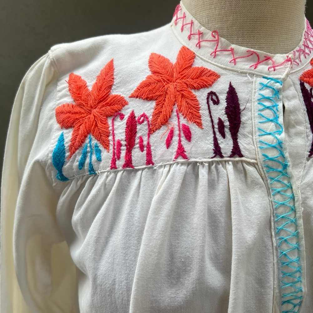 Vintage boho short dress Mexican hand embroidered… - image 3