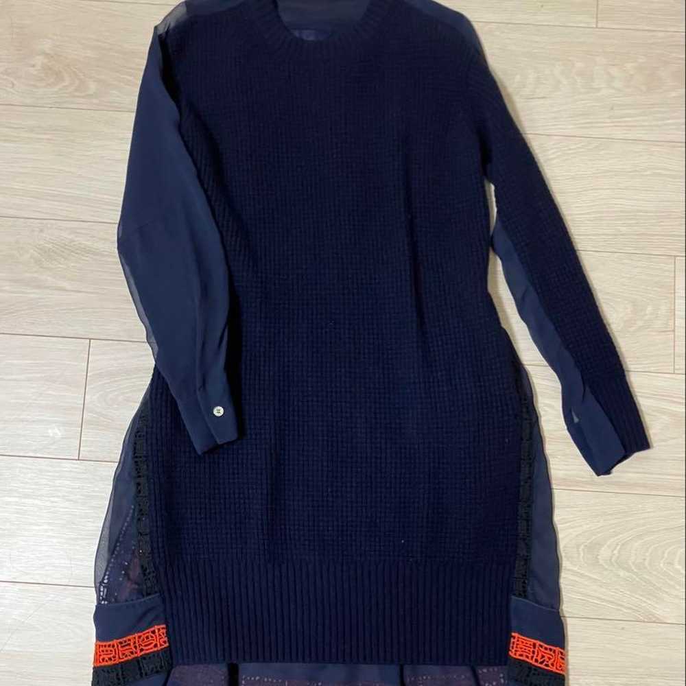 sacai Navy Knit (Front) Sheer (Back) Dress Long S… - image 1