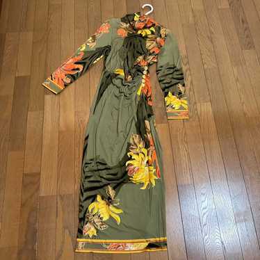 Olive green floral long dress