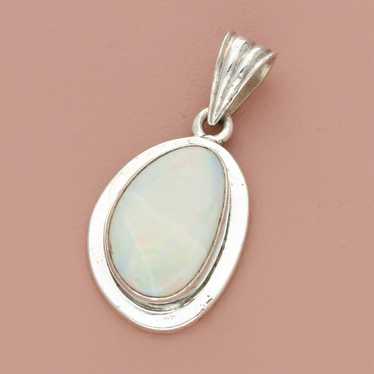 sterling silver vintage bezel-set opal pendant