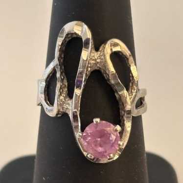 Pink Topaz Vintage Unique Wavy Sterling Ring Size… - image 1