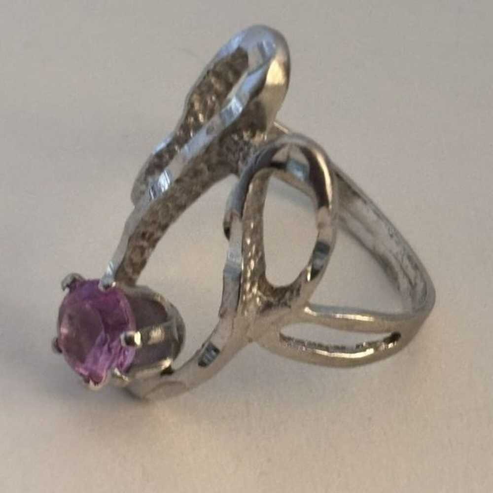 Pink Topaz Vintage Unique Wavy Sterling Ring Size… - image 2