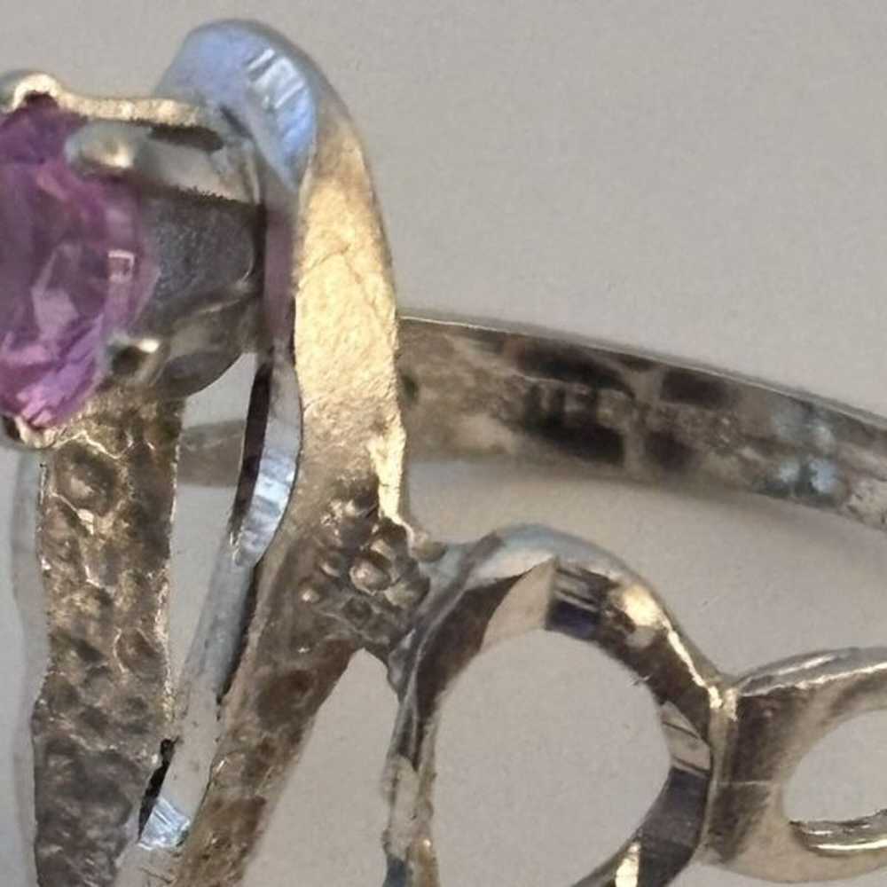 Pink Topaz Vintage Unique Wavy Sterling Ring Size… - image 3