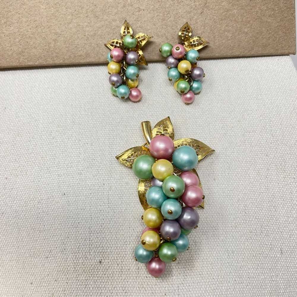 Vintage Pastel Grape Set Clip On Earrings Convert… - image 1