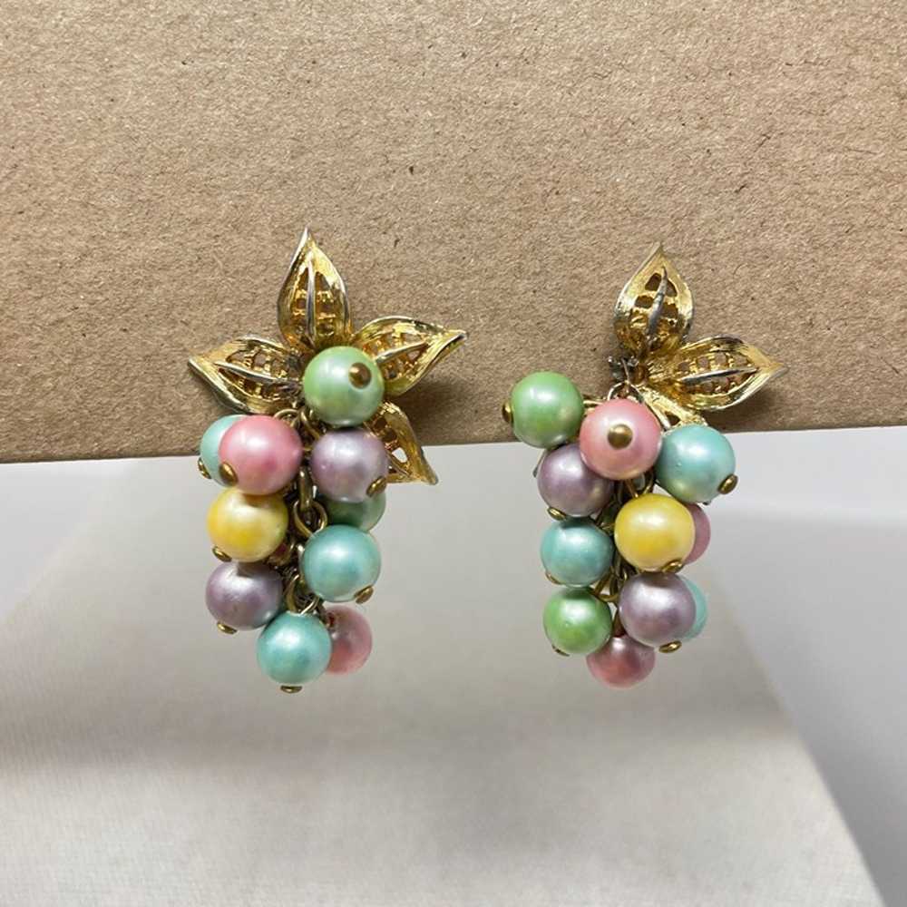 Vintage Pastel Grape Set Clip On Earrings Convert… - image 2