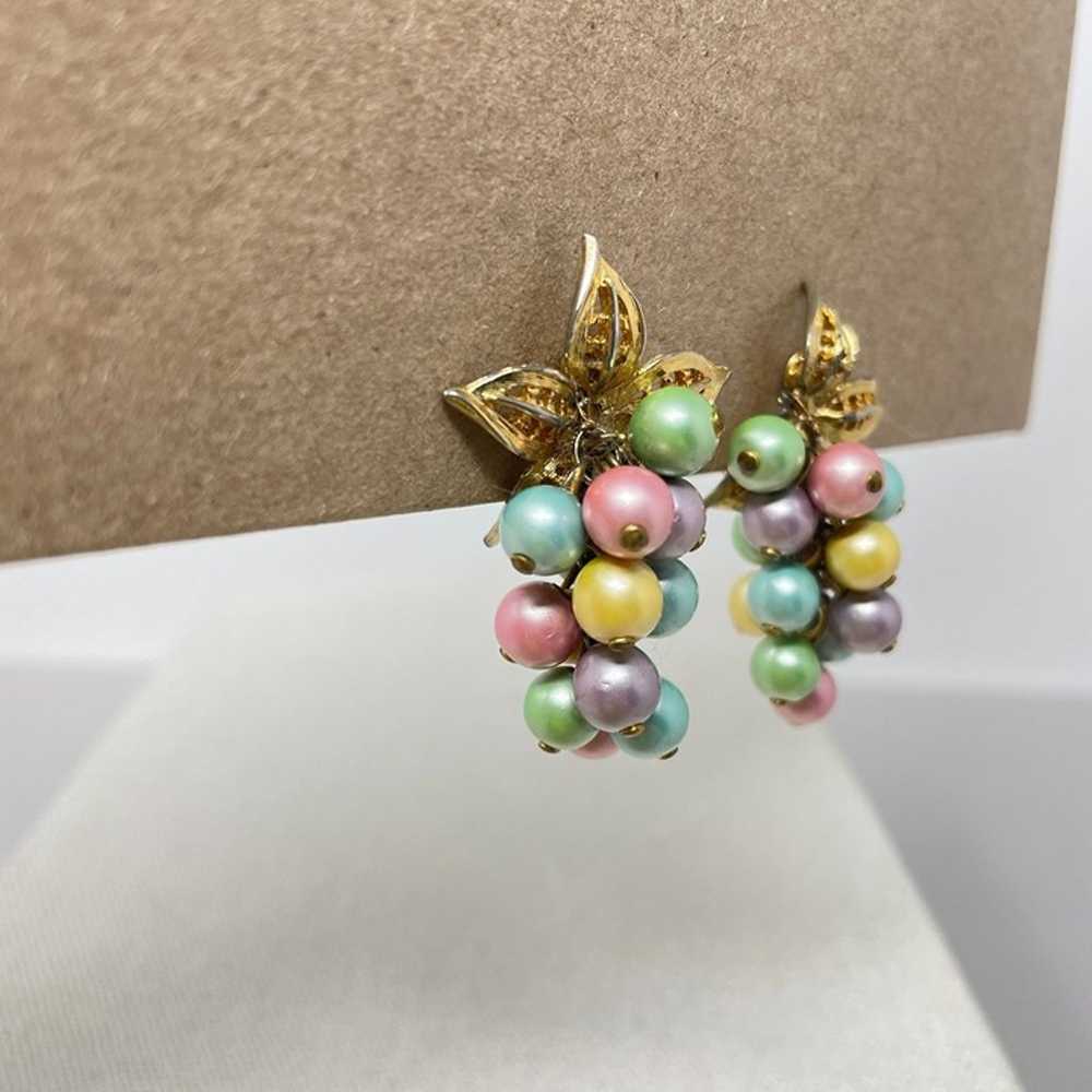 Vintage Pastel Grape Set Clip On Earrings Convert… - image 3