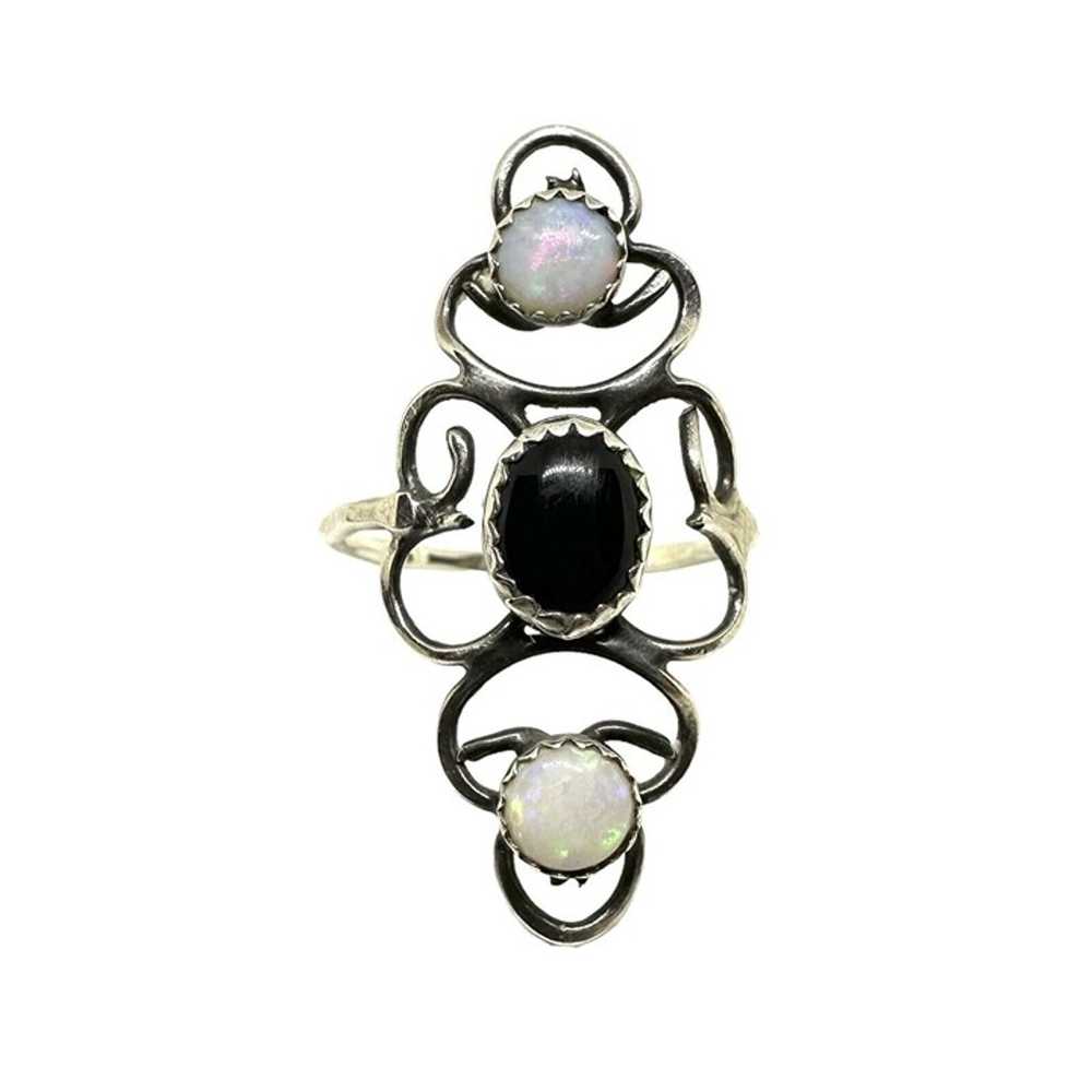 OPAL Sterling Silver Black Onyx Long Intricate Op… - image 1