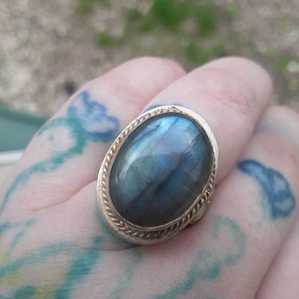 Vintage Sterling Silver labrodite Ring - image 10