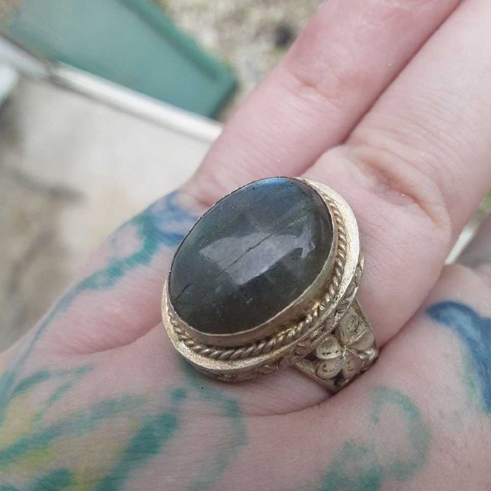 Vintage Sterling Silver labrodite Ring - image 11