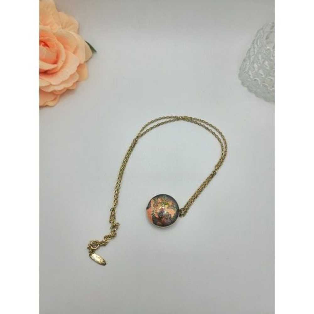 Vintage Signed gold chain circle Colisonne koi fi… - image 2