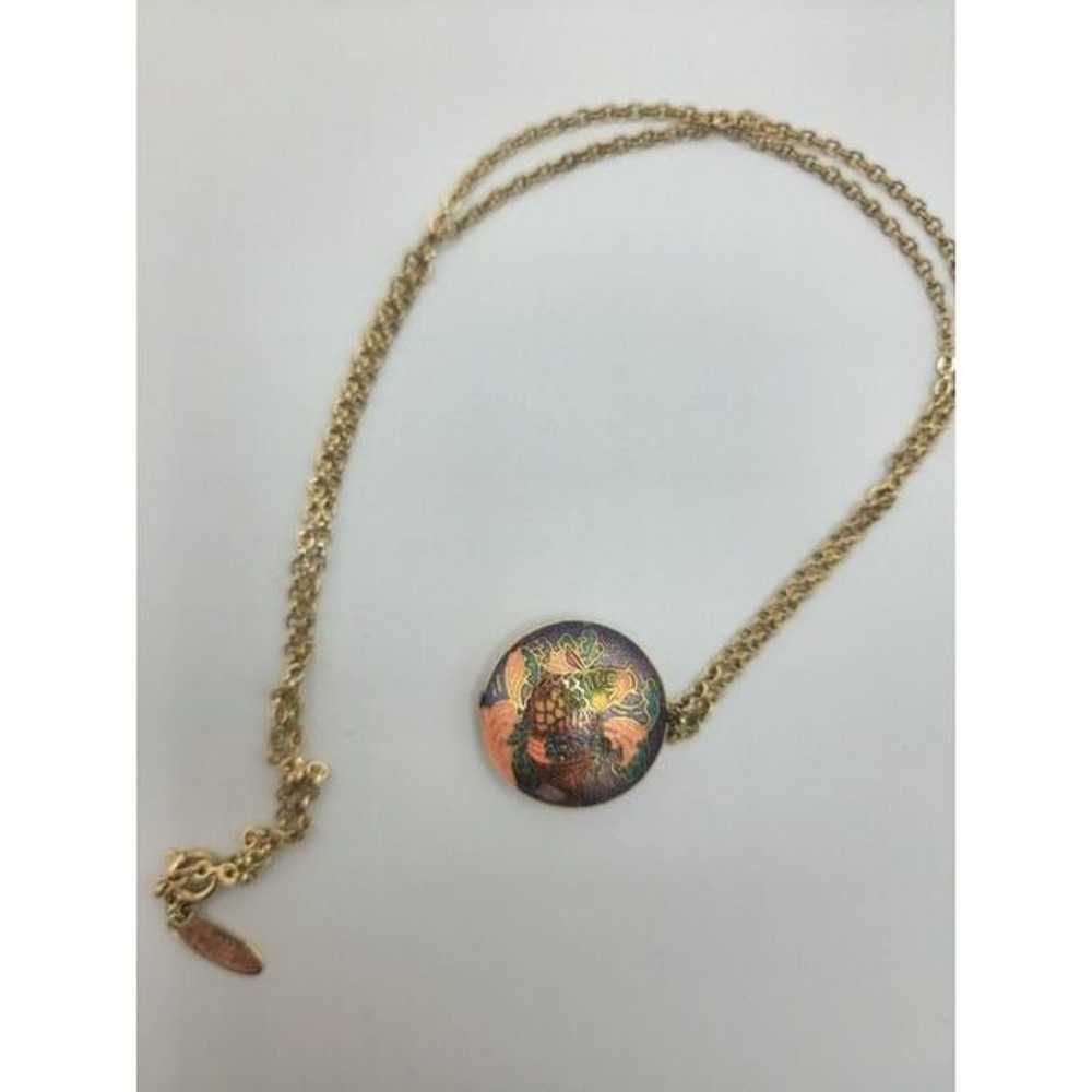 Vintage Signed gold chain circle Colisonne koi fi… - image 3