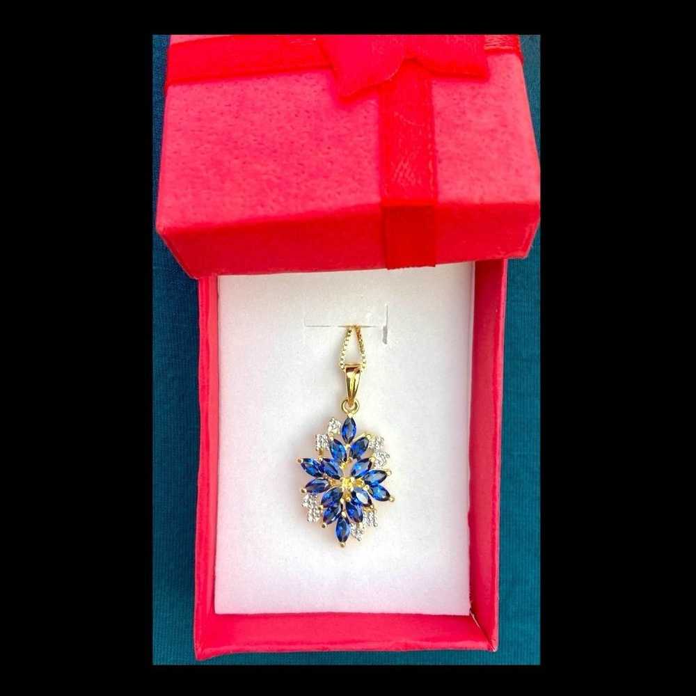 PAJ Blue Sapphire Cluster Pendant Necklace Gold-P… - image 1