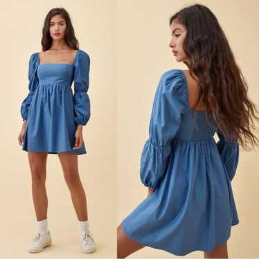 Reformation Michaela Mini Dress Blue Long Puff Sle