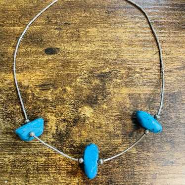 Vintage Liquid Silver Necklace with Turquoise