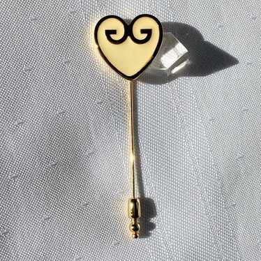 Vintage Givenchy Heart Cream Gold Tone Heart Stic… - image 1