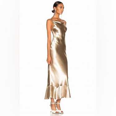 Saloni Satin Champagne Gold Backless Ruffle Hem Co