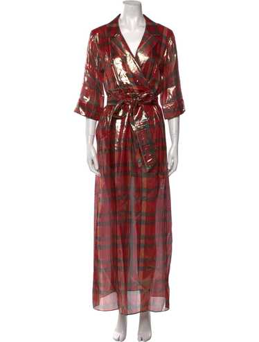 Alice + Olivia Silk Wrap Dress Metallic & Red Plai