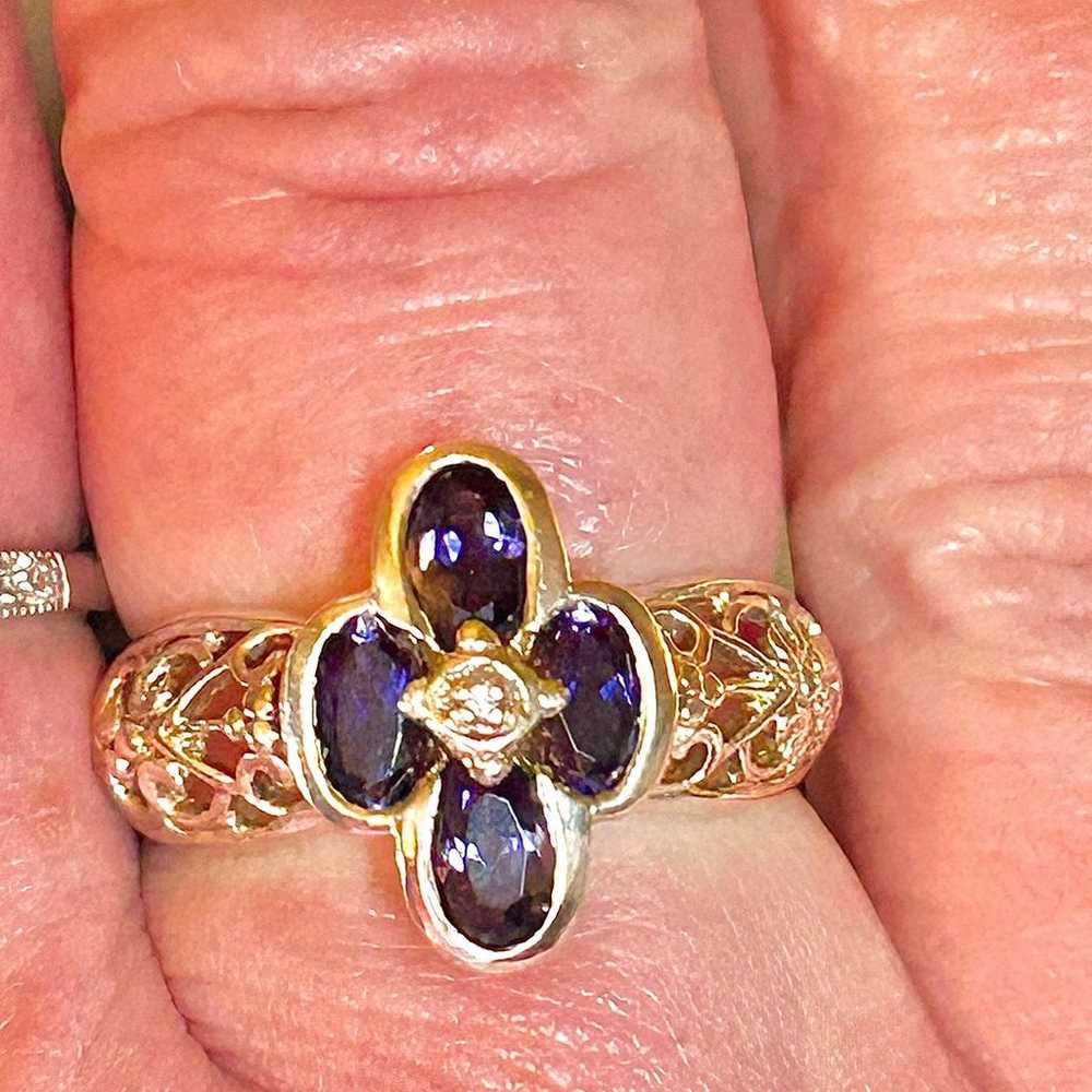 Vintage sz5.75 .49CTW gen IOLITE &Diamond 925 CNA… - image 10