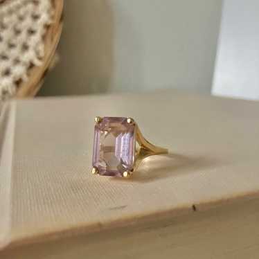 18KHGE Lavender Emerald Cut Cocktail Ring “Florina