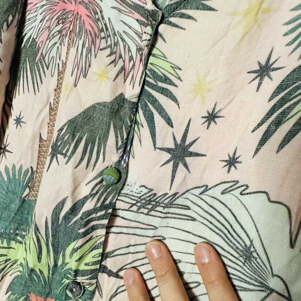 LoboRosa Pink Floral Puff Sleeve Palms Button Fro… - image 12