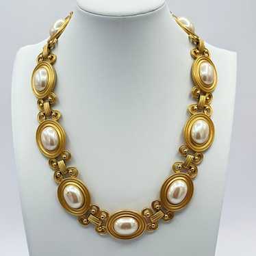 Vintage 80's Monet Faux Pearl and Matte Gold Neckl