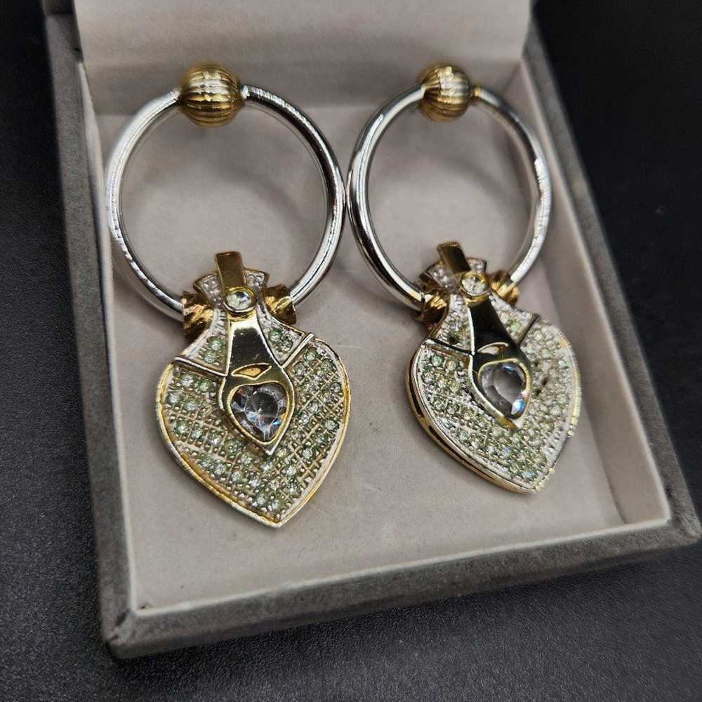 Vintage Etruscan Sterling Heart Earrings - image 1