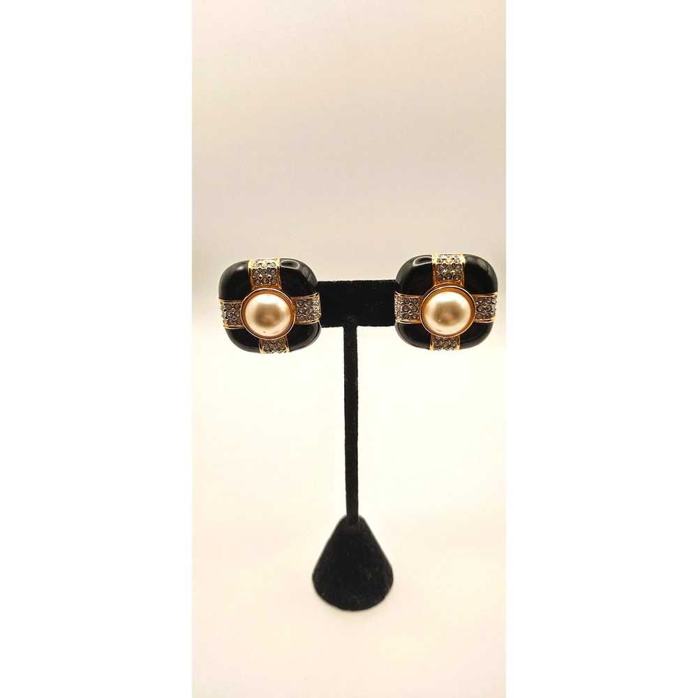 SAL Vintage Black Gold Statement Earrings Crystal… - image 2