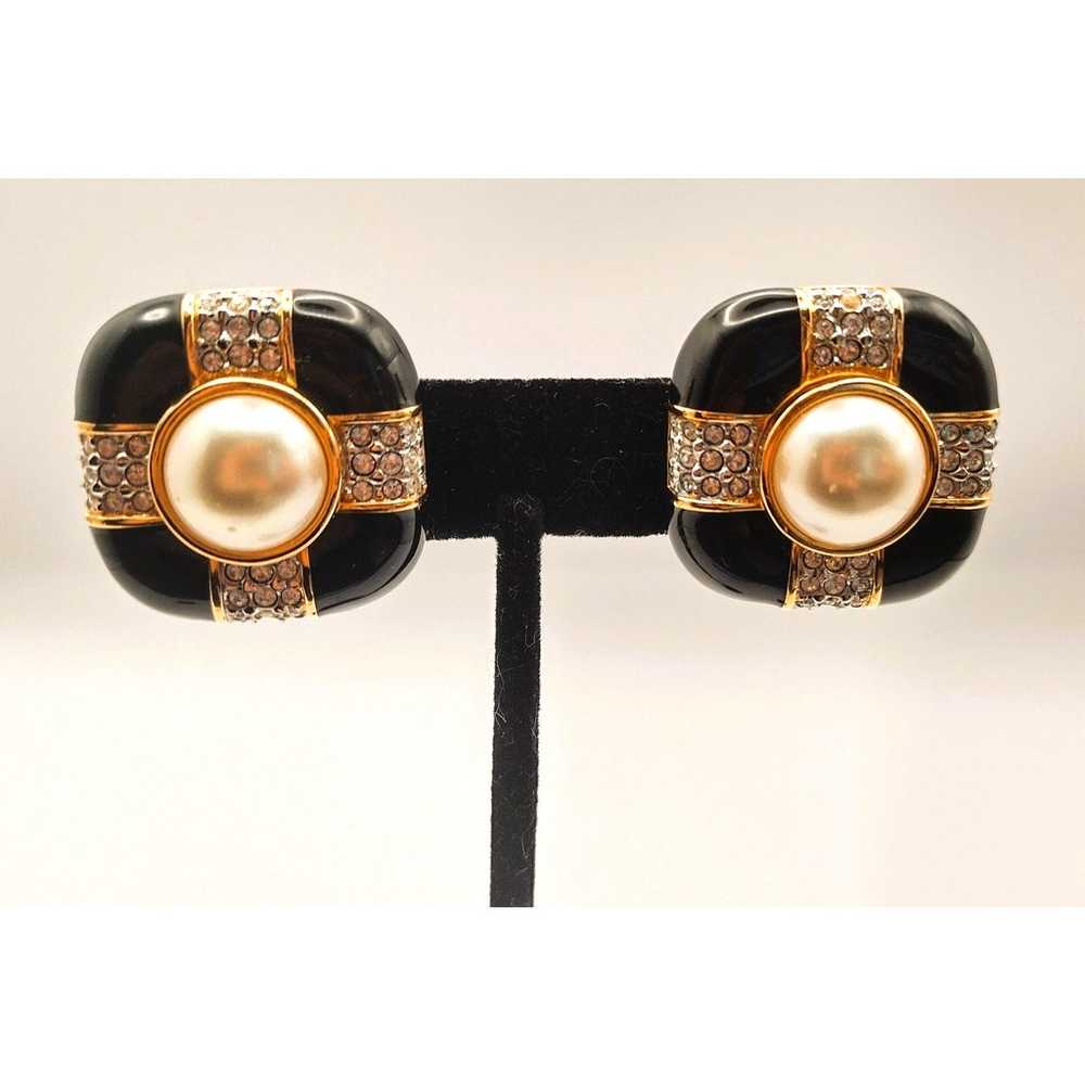 SAL Vintage Black Gold Statement Earrings Crystal… - image 3