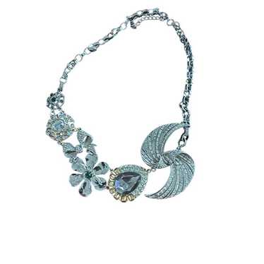 Vintage Silver-Tone Statement Necklace With Flora… - image 1