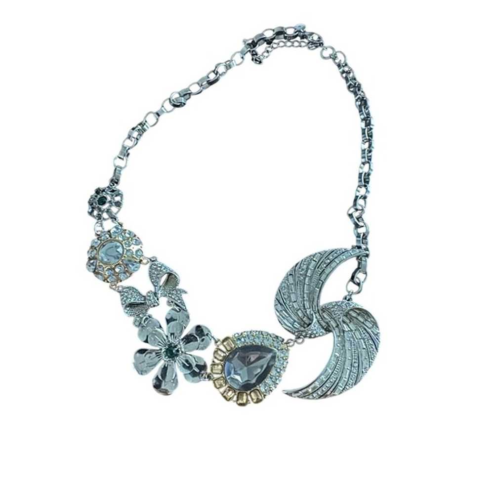 Vintage Silver-Tone Statement Necklace With Flora… - image 2